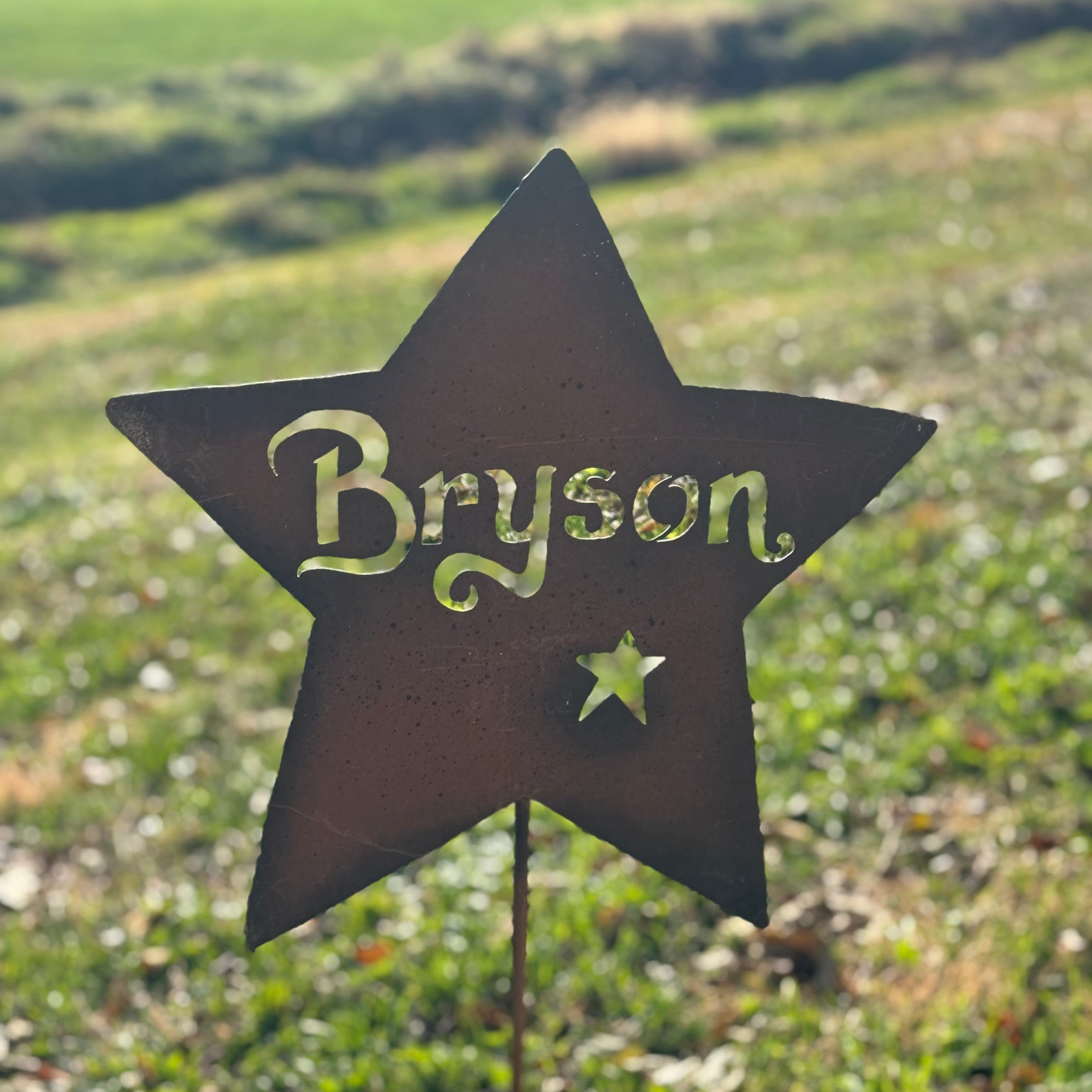 Star-shaped sign with 'Bryson' on a grassy background