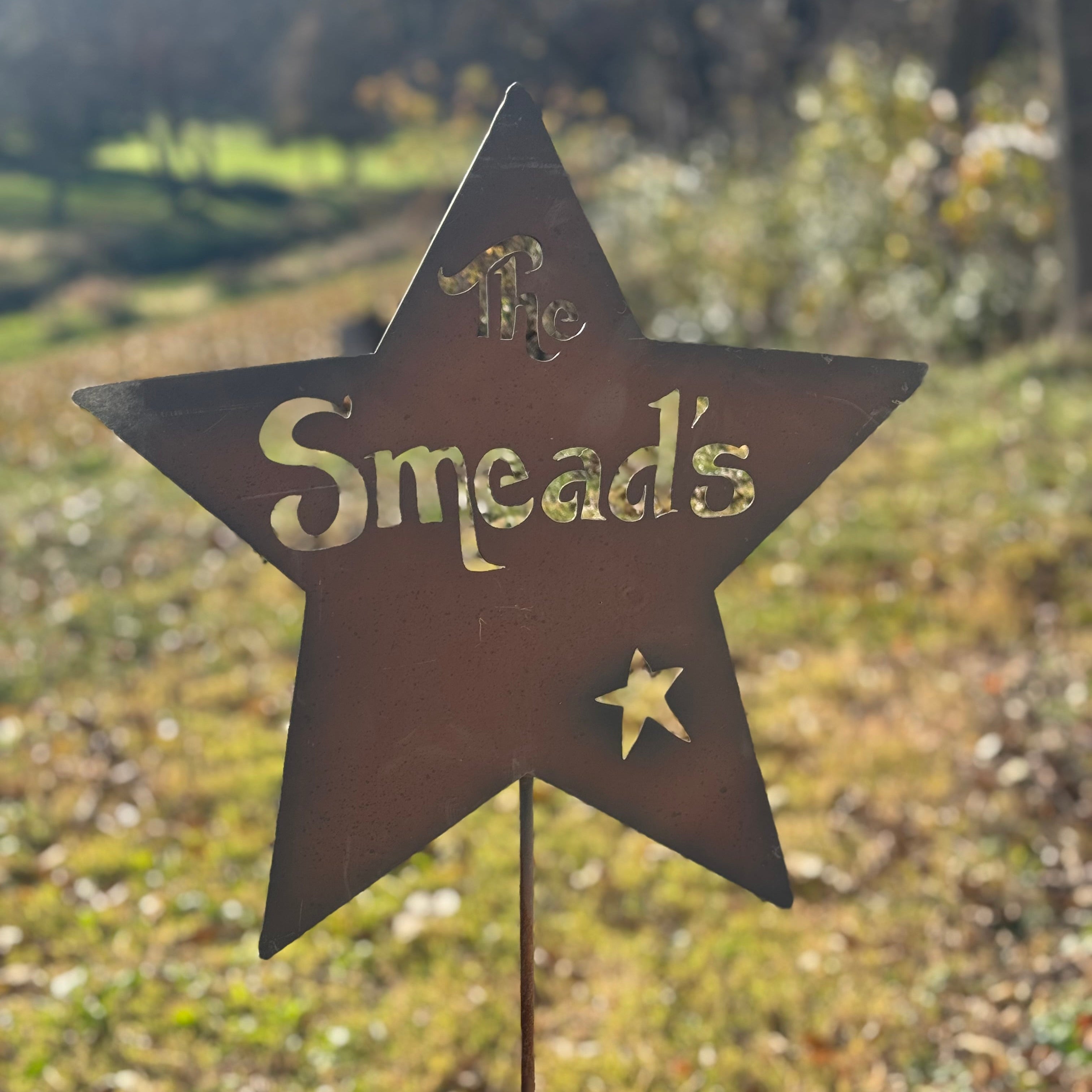 Star-shaped sign with 'The Smead's' text on a grassy background