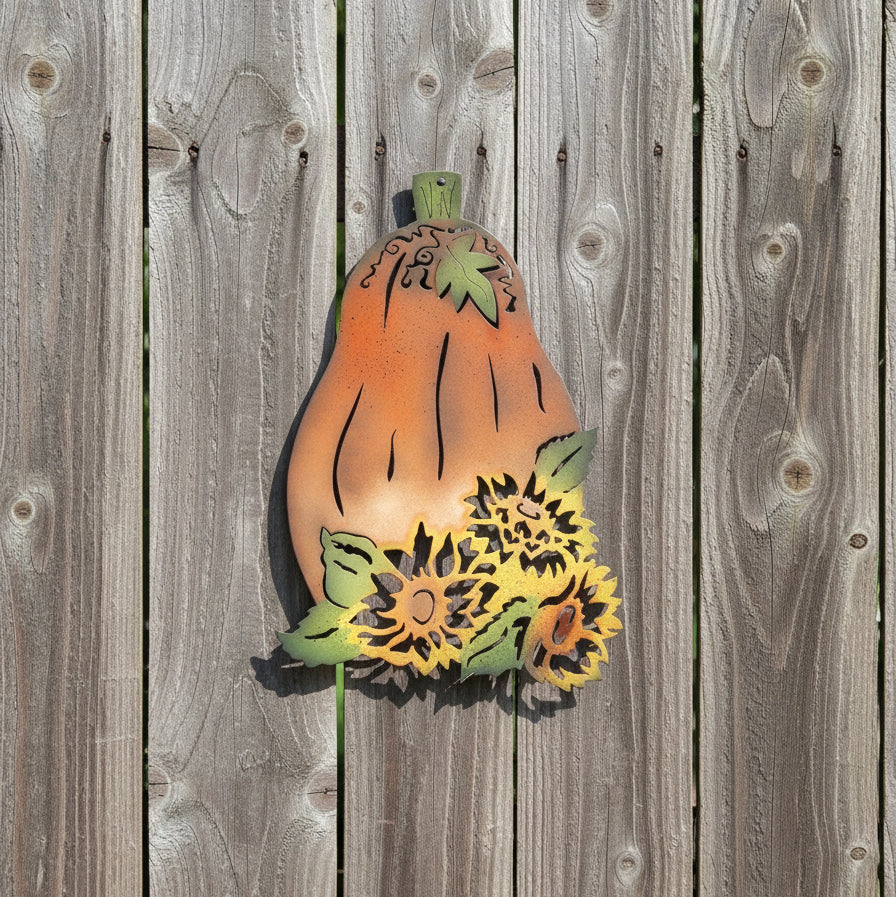 pumpkin and sunflower metal wall art