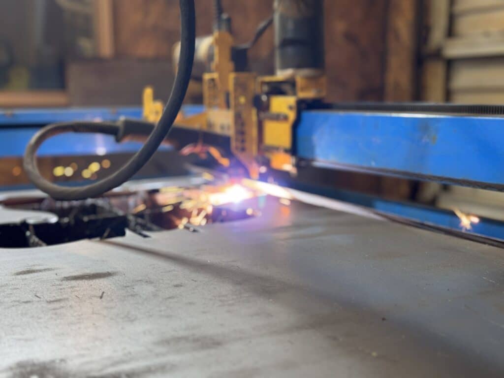 Metal cutting with sparks flying