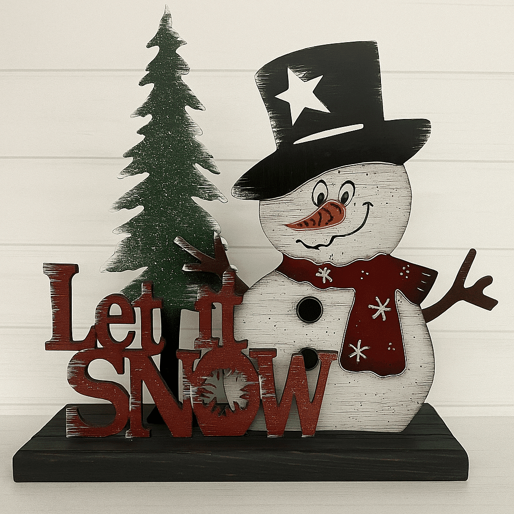 Snowman with tree and festive sign